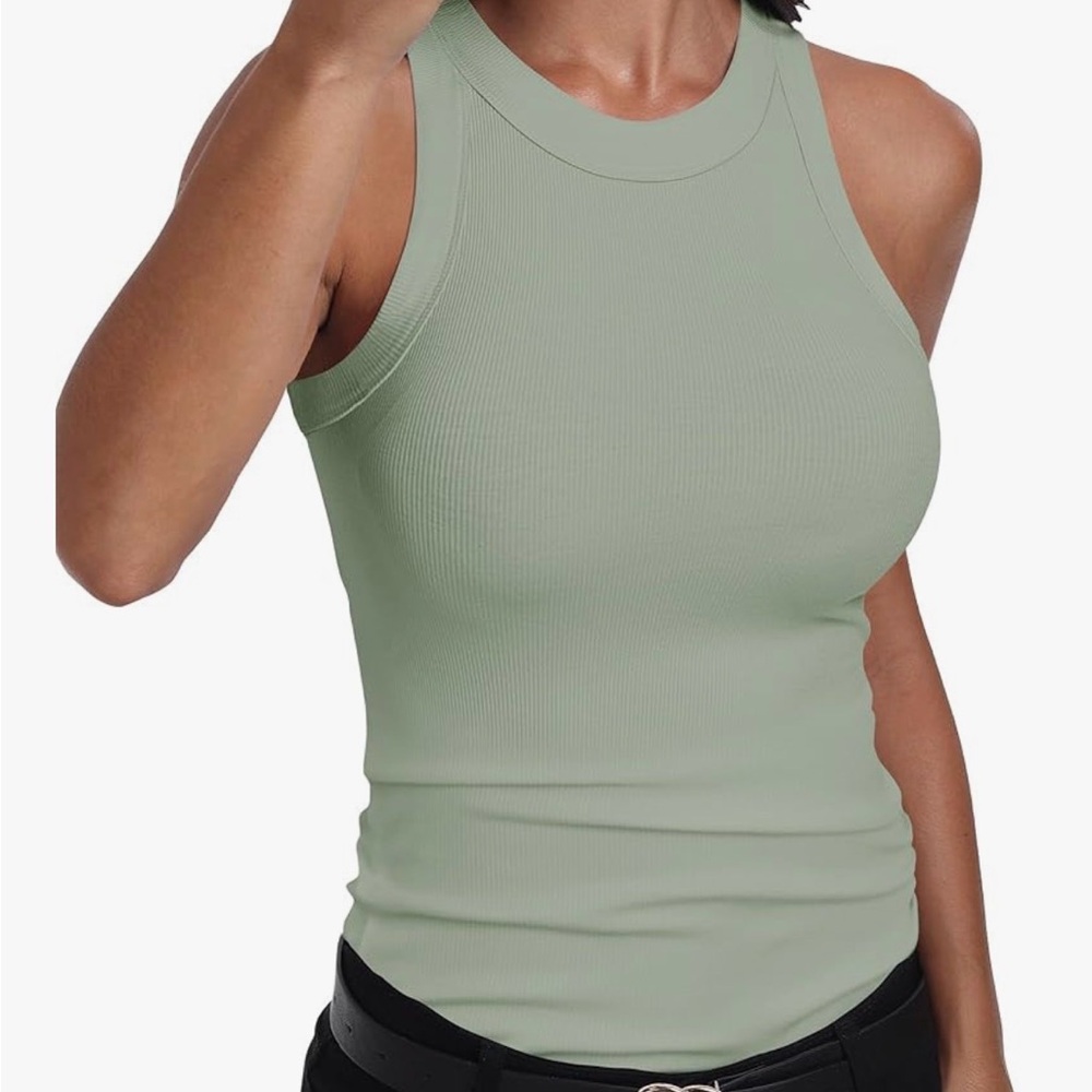 Sage Green Ribbed Racerback Tank Top - Small